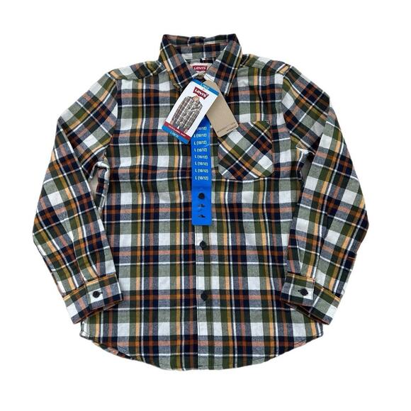 Levi’s Boys Plaid Long Sleeve Button Up Shirt Size Large 10/12 Fleece NEW - Picture 1 of 7
